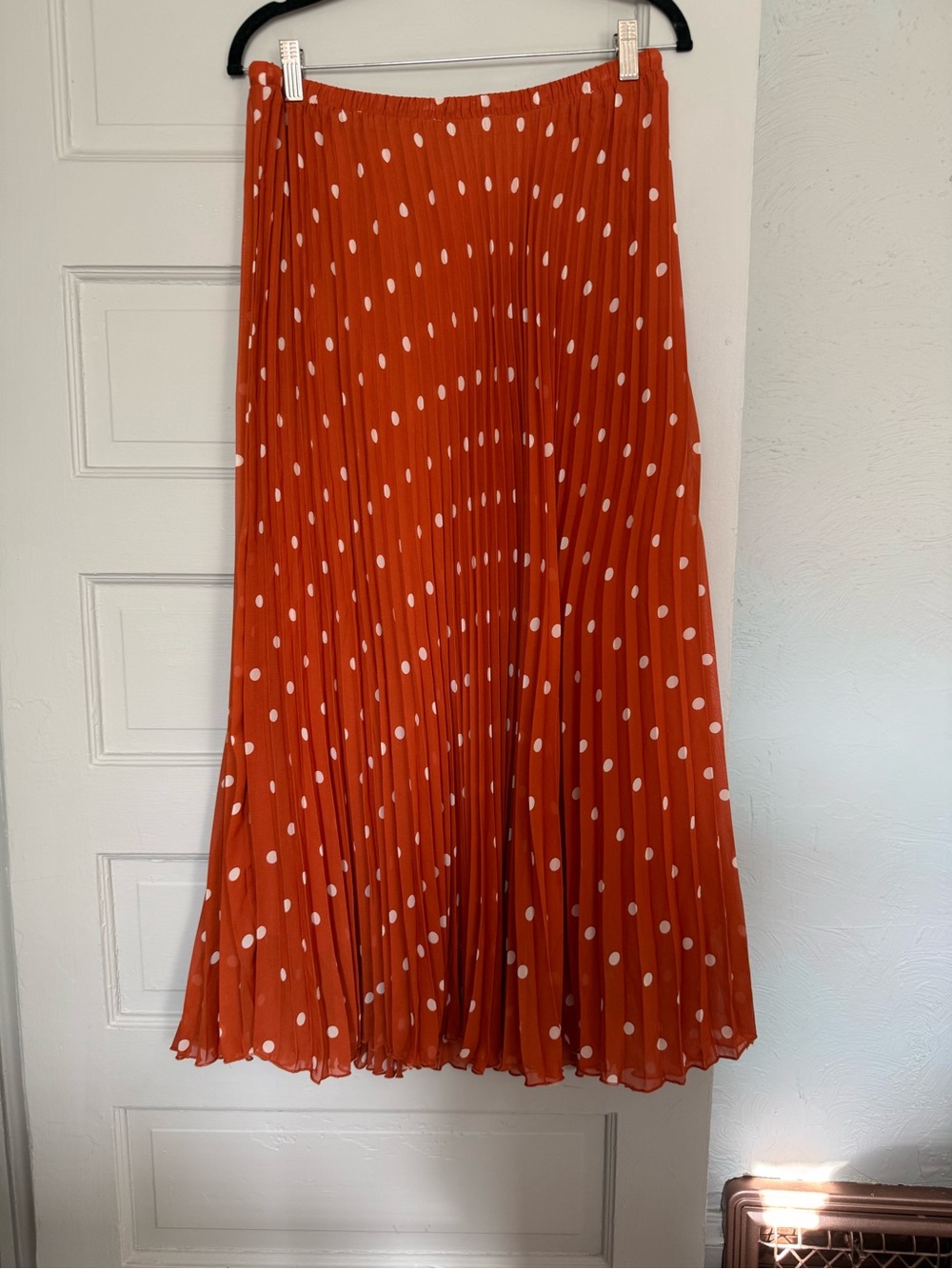 WD.NY Medi Maxi Skirt Pleats Pleated Burnt Orange White Polka Dots L Bohemian - Picture 5 of 5